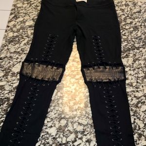 Spandex lace-up leather detailing pants
